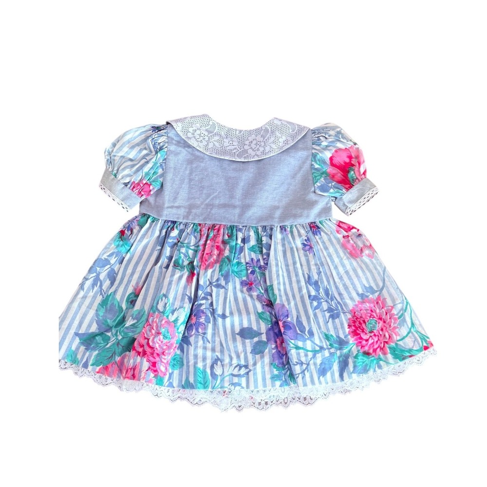 Vintage Carters Baby Girl Floral Chambray Lace Dress 18 Months Made in USA 18 Mo - Picture 2 of 8
